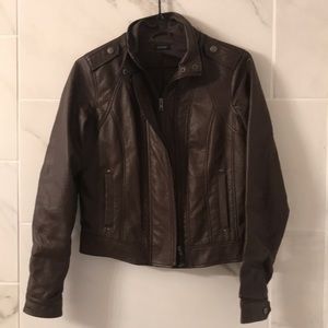 brown leather jacket